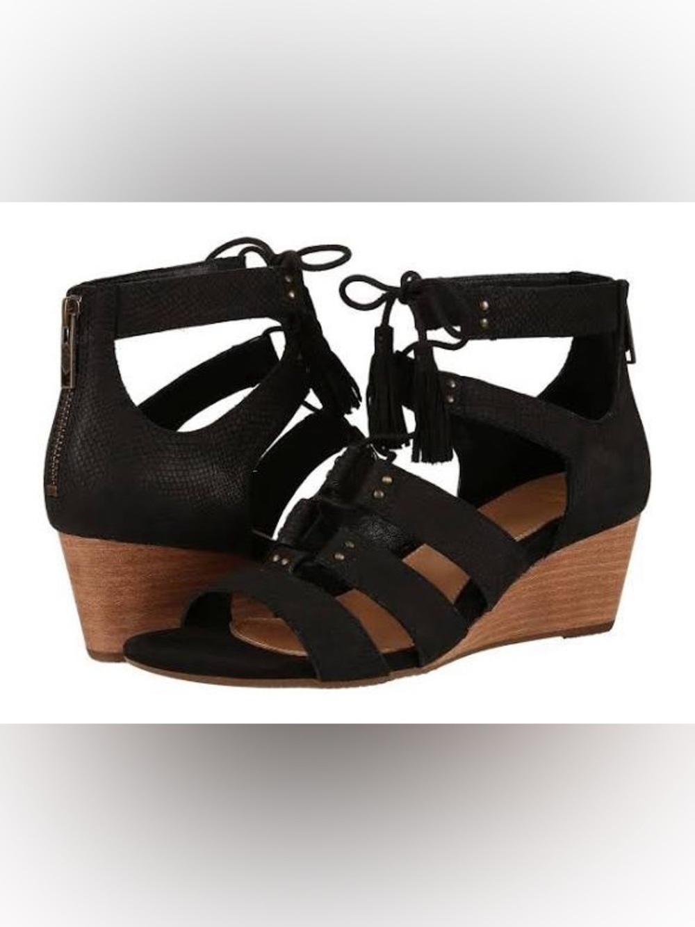 UGG Yasmin Snake Wedge Leather Sandals Black Size 8.5